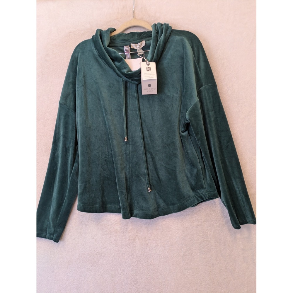 Cable & Gauge Studio Womens Velour Cowl Neck Hoodie Green‎ M NEW